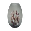 Glass, 12''h, Frosted Vase With Red Detail-gray
