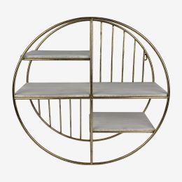 Metal/wood, 21" 3-layered Round Shelf, White/gold