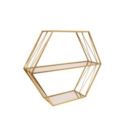Metal/mirror 20" Hexagon Wall Shelf, Gold