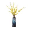 Glass, 19''h, Riged Vase With Gold Detail, Turq