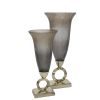 Glass 18"h  Vase W/ Aluminum Base, Bronze/gray Kd