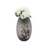 Glass, 10''h, Frosted Vase With Red Detail-gray