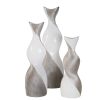 Ceramic 16" Twisted Vase, White/silver