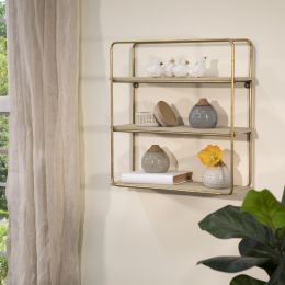 Metal / Wood 3 Tier Wall Shelf, Gold