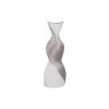 Ceramic 16" Twisted Vase, White/silver