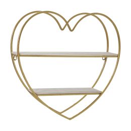 Metal/wood 2 Tier Heart Wall Shelf, White/gold