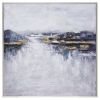 40x40 50% Hand Painted Lake Canvas, Gray/blue