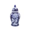 Cer, 14"h Floraltemple Jar, Wht/blu