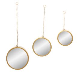 Metal, 32"h, Round Hanging Mirrors, Gold