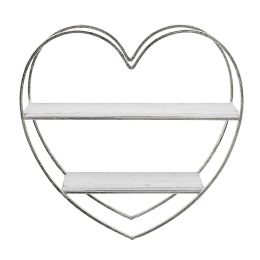 Metal/wood 2 Tier Heart Wall Shelf, White/silver