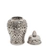 Ceramic 18" Cut-out Temple Jar, Shiny Silver