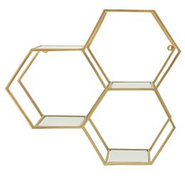 Metal, 28" Mirrored Honeycomb Wall Shelf, Gold