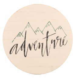 Adventure Sign Farmhouse Travel Round Wall Hanging 24'' x 24''