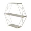 Metal/wood 3 Tier Hexagon Wall Shelf, Gray/white