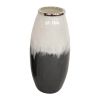 Glass 18" Vase W/ Metal Rim, White/gray