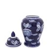 Cer, 18"h Flower Temple Jar, Wht/blu