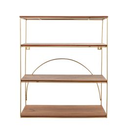 Metal/wood, 31"h 4-tier Wall Shelf, Brown/gold