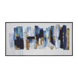 64x32 Hand Painted Abstract Canvas, Blue/gold