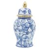 14" Temple Jar W/ Hibiscus, Blue & White