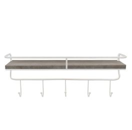 Metal/wood, 24" 5  Hook Wall Shelf, White/gray