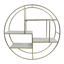 Metal/wood, 32" 4-layered Round Shelf, White/gold