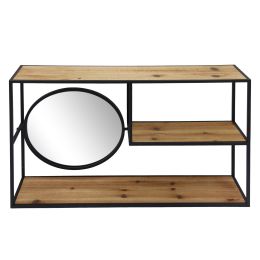 Metal/wood Wall Shelf W/ Mirror Brown/black