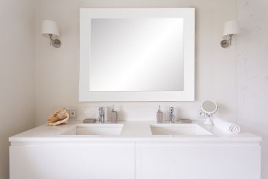White Over Sofa Decor Framed Wall Mirror (size: 32''x 50'')