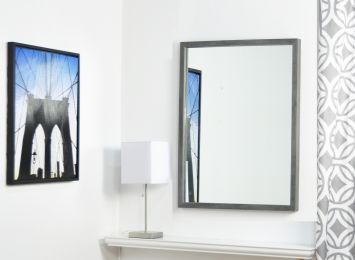 Minimal Slate Gray Framed Vanity Wall Mirror (size: 17.5''x 23'')